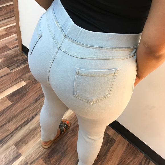 ‼️ Black Net Insert Waist Band Jean Jeggings - Picture 5 of 8